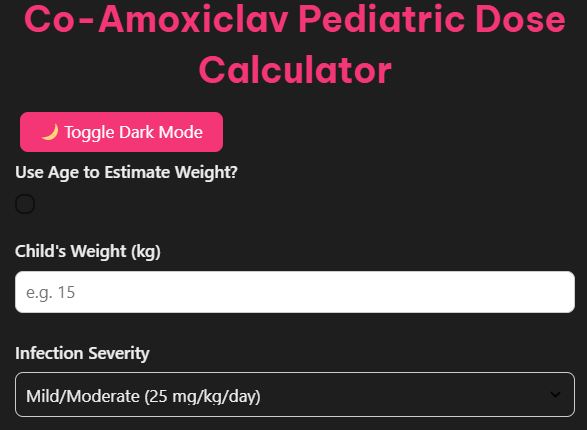 Co-Amoxiclav Pediatric Dose Calculator